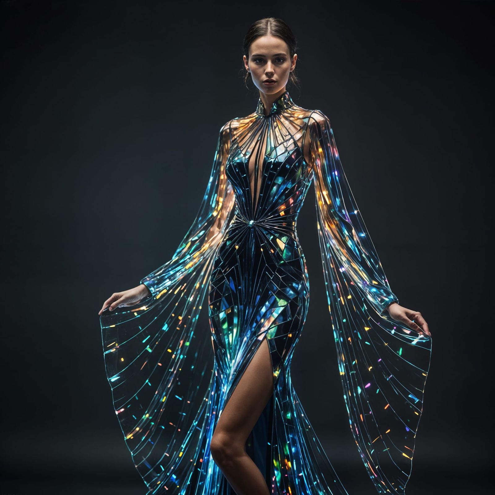 Unique Translucent Glass Dress with Light Spectrums