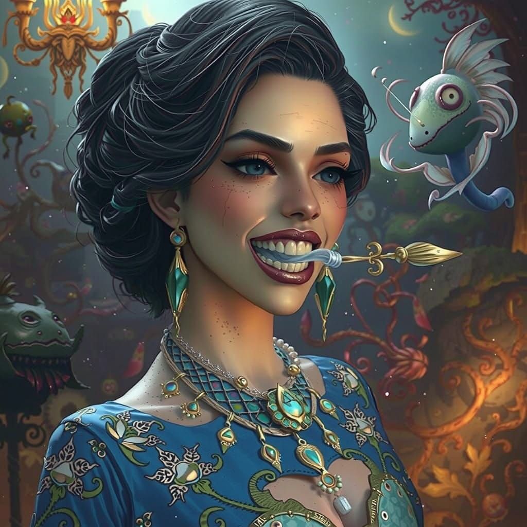 Mystical Figure Speaks with Glued Shut Teeth in Dreamlike Sc...