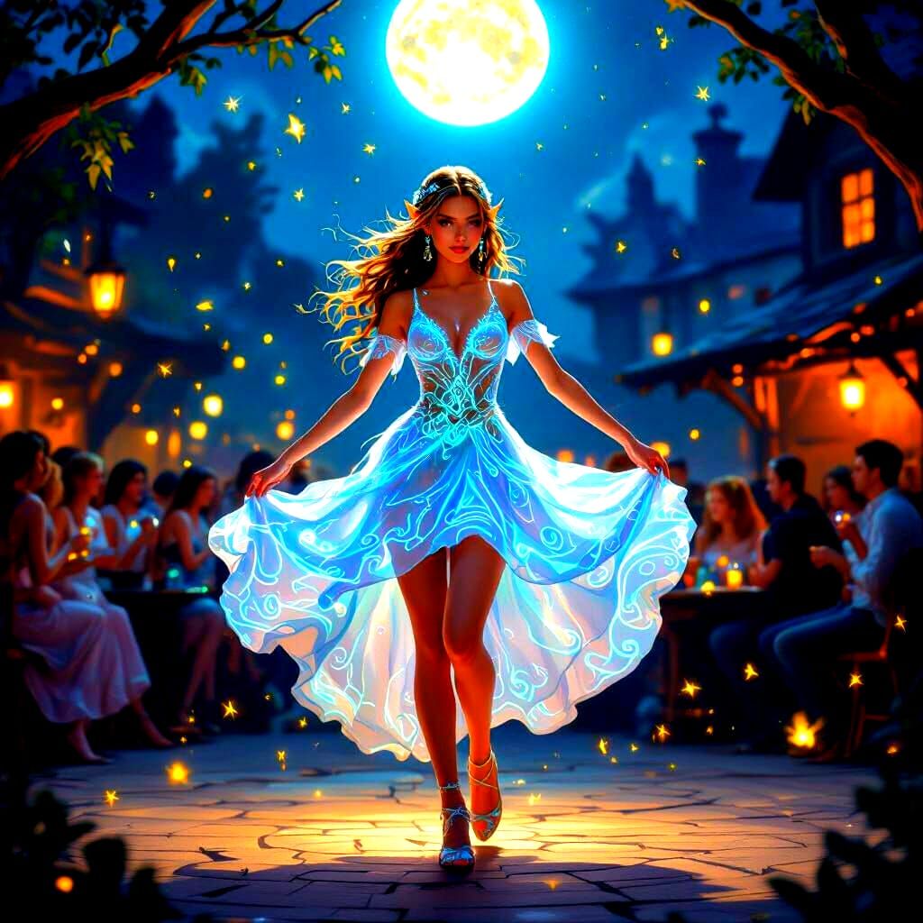 Ethereal Elf Princess Dances in Bioluminescent Light