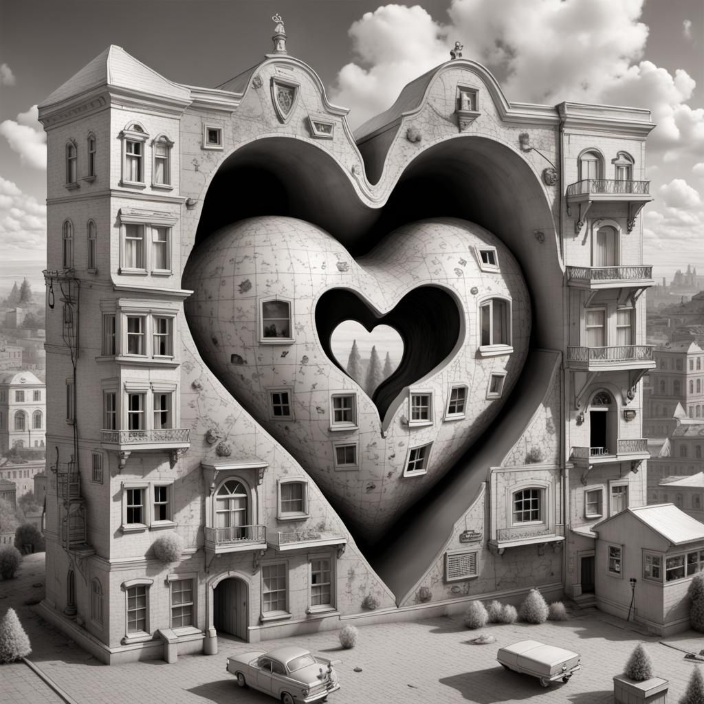 Surreal 3D Heart Puzzle Game in Thomas Barbey Style
