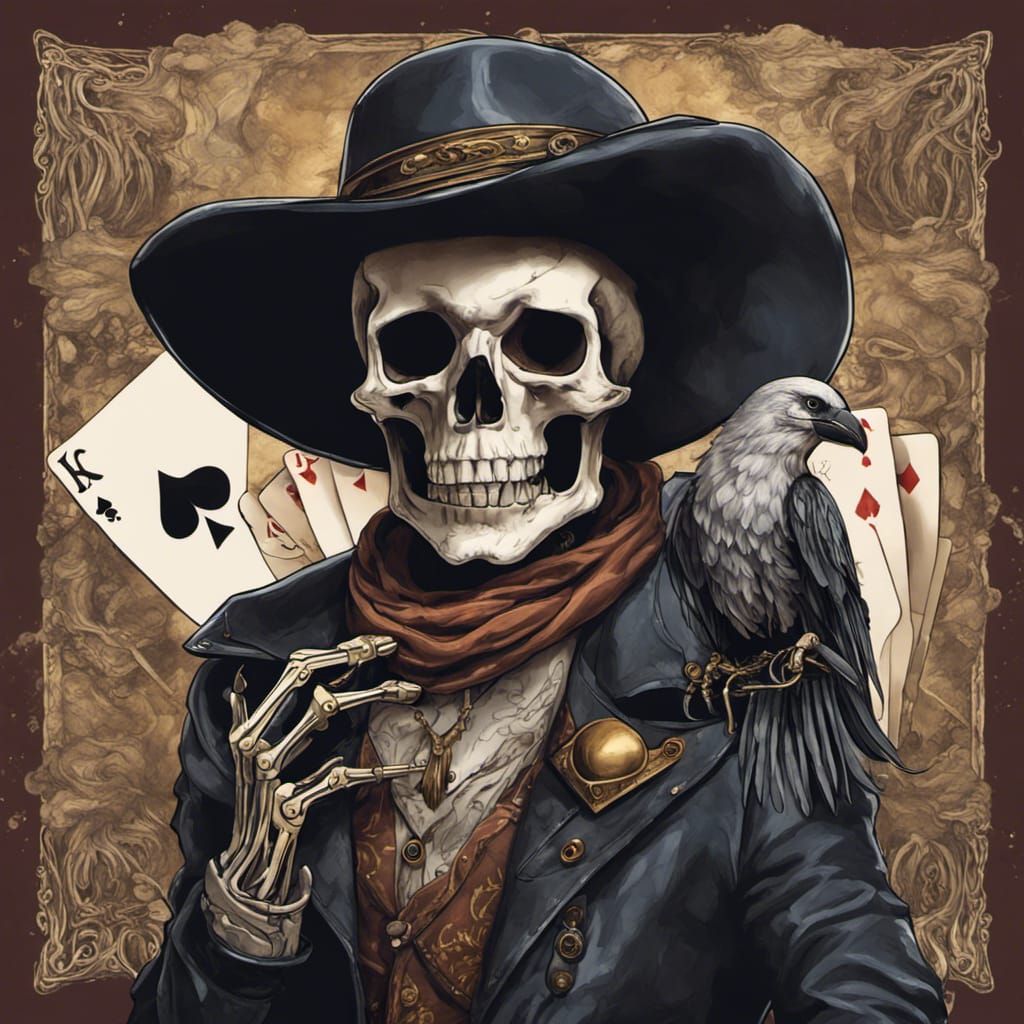 Cowboy Skeleton Playing Cards with Raven: Detailed Matte Pai...