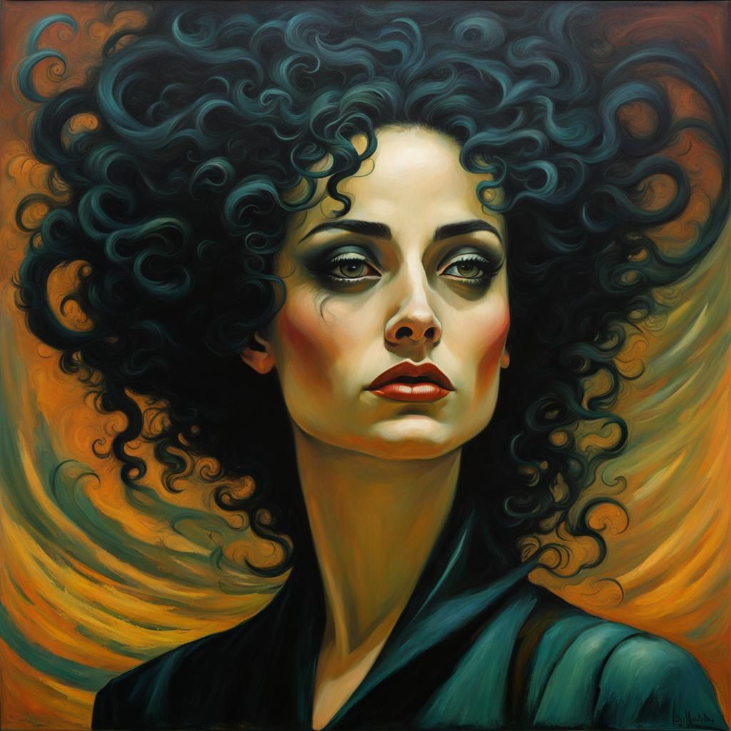 Biopunk Bellatrix Lestrange in Oil Painting Style