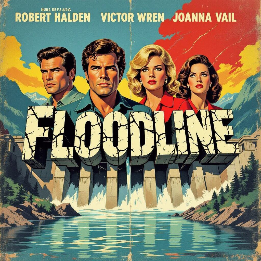 Retro Disaster Movie Poster with Flooded Valley