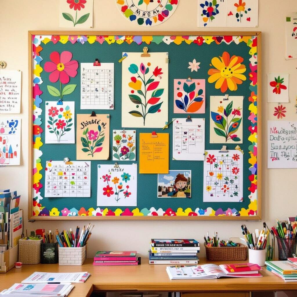 Colorful Classroom Bulletin Board with Playful Art