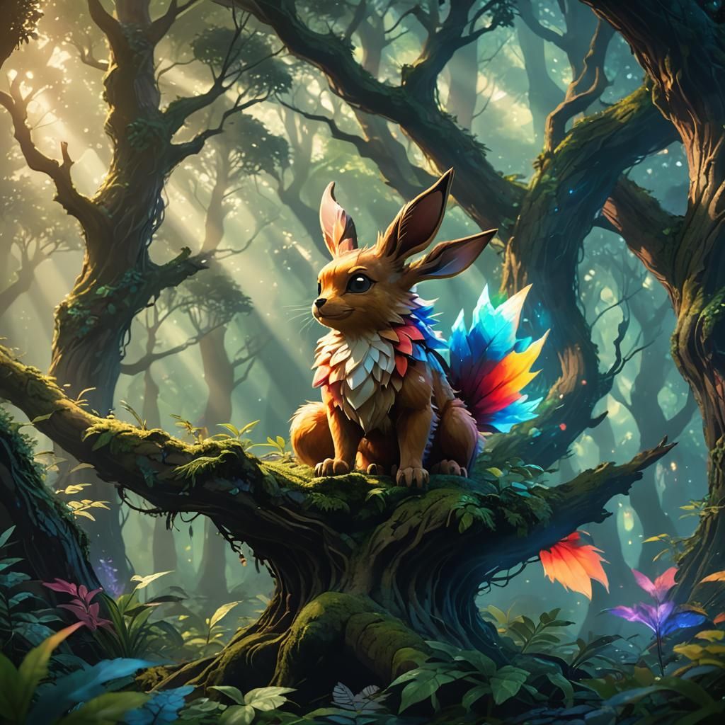 Dragon Eevee in Mystical Forest: Digital Painting