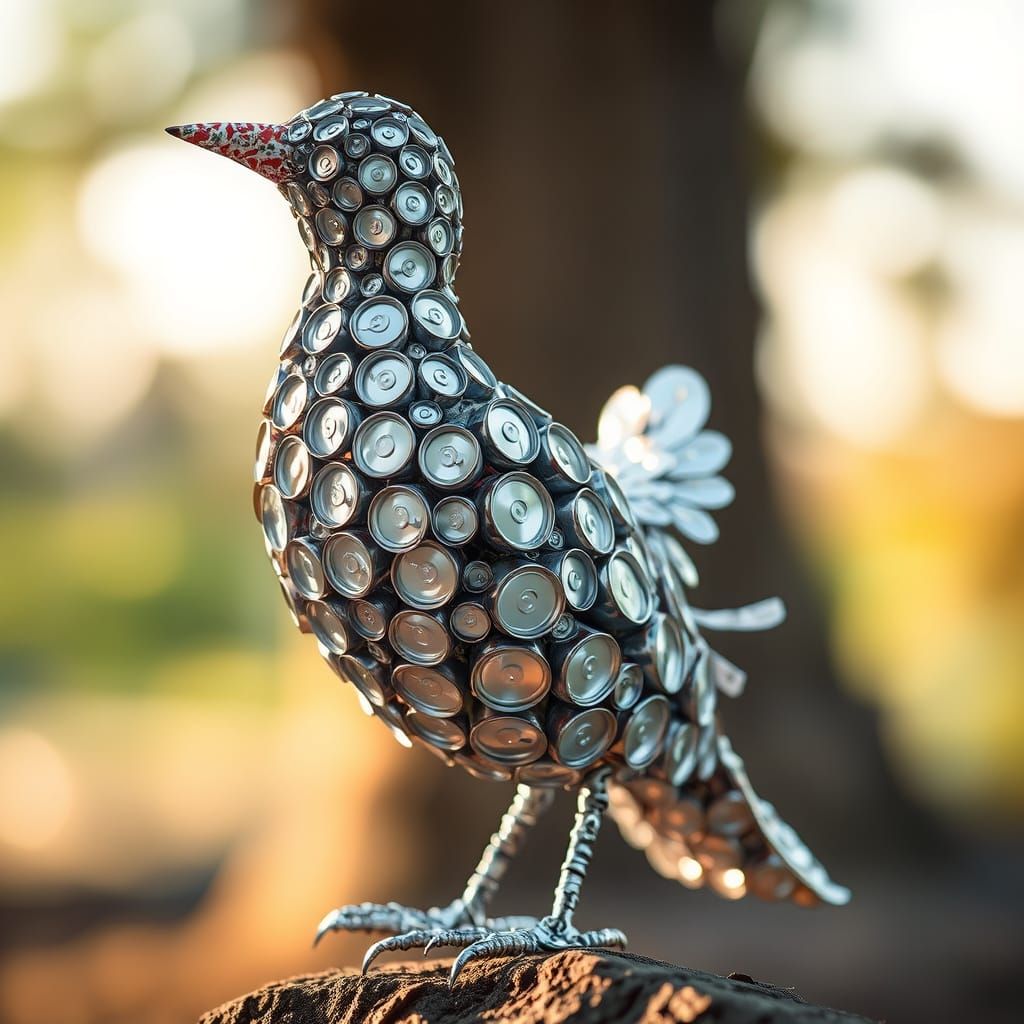 Eco-Art Bird Sculpture in Metallic Glory