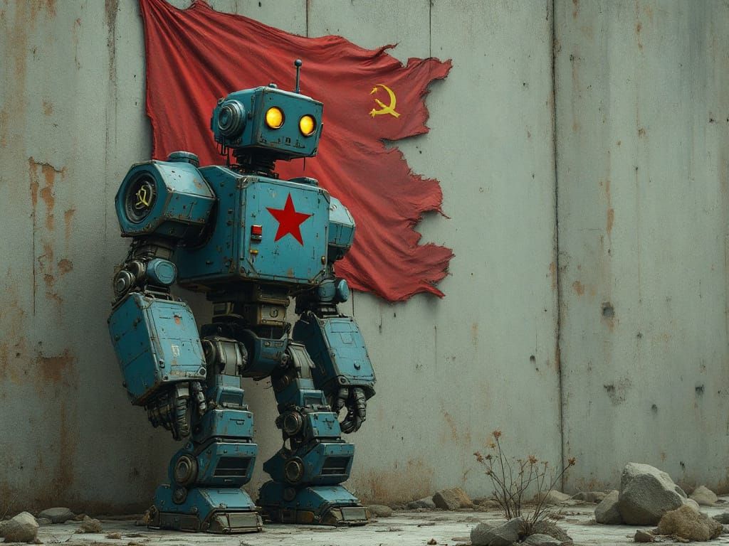 Blue Soviet Robot in Post-War Decay