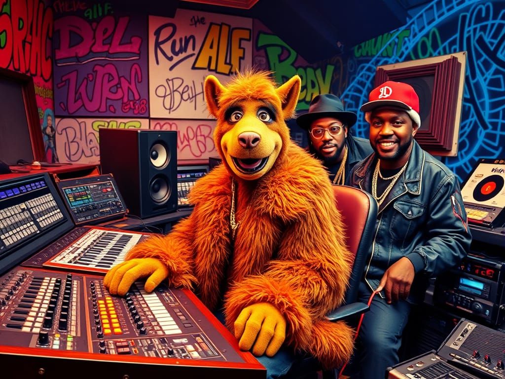 Alf Meets Hip-Hop Legends in a Colorful Recording Studio