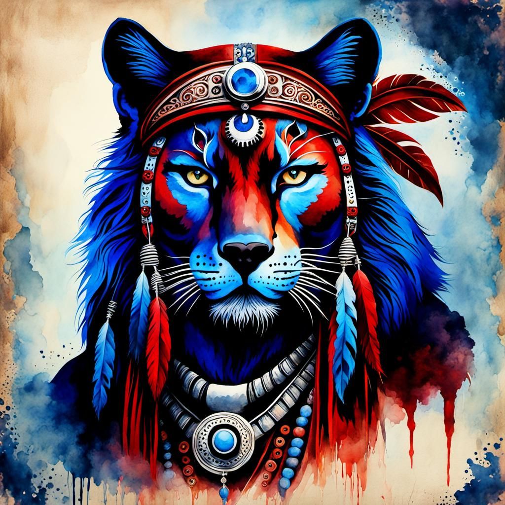 Vintage Watercolor Portrait of an American Indian Leader