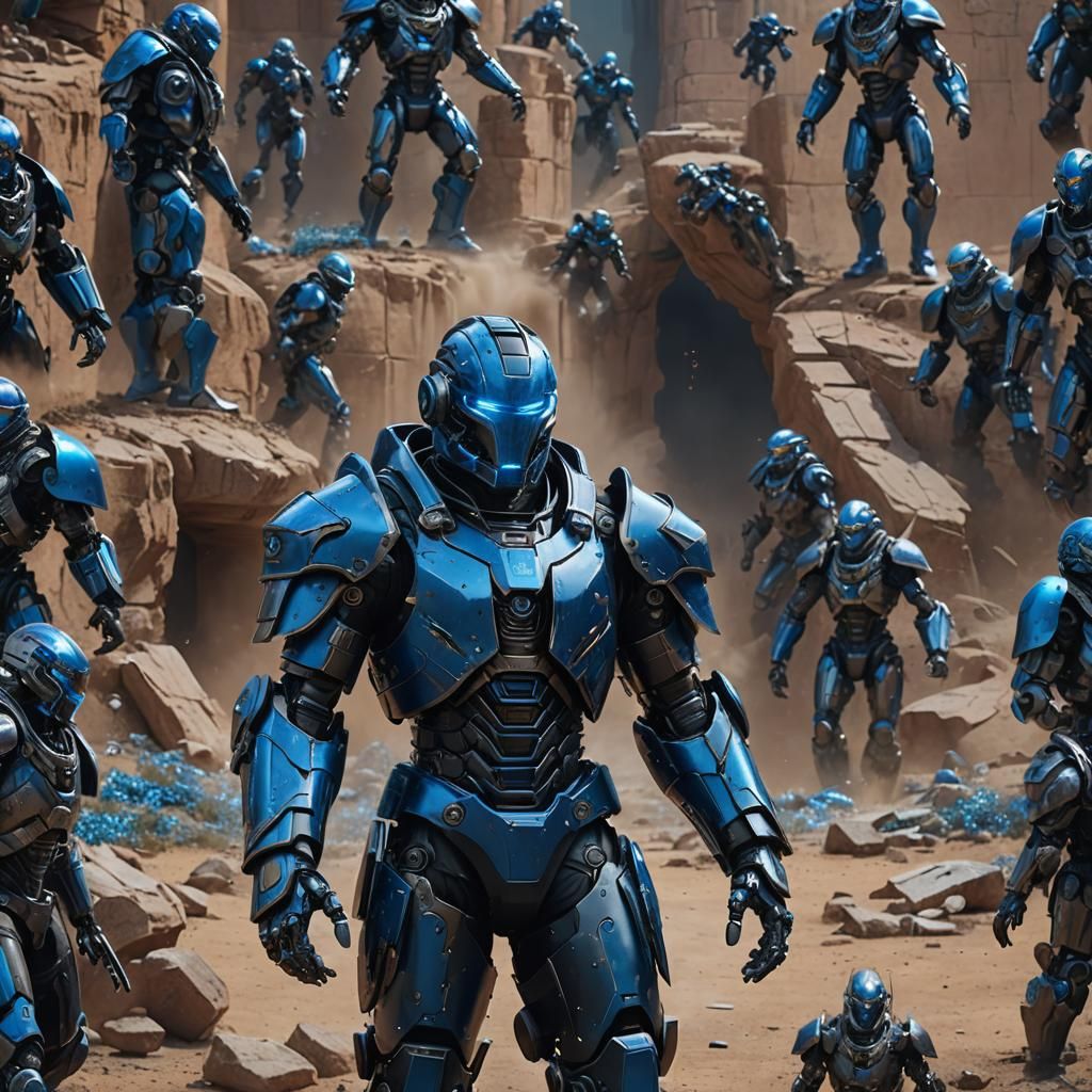 Man in Black and Blue Robotic Armor