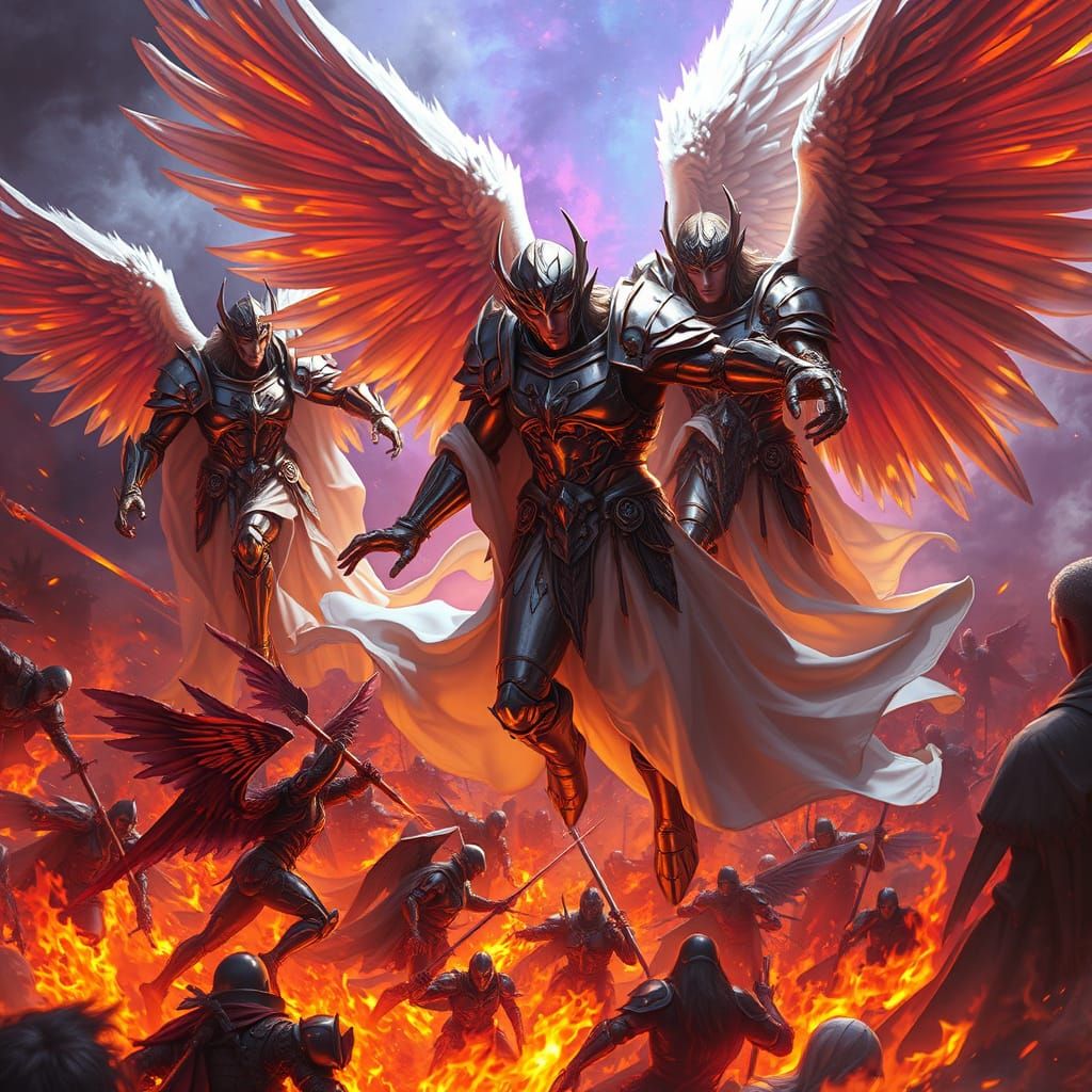 Archangels Banish Lucifer in Dark Fantasy Style