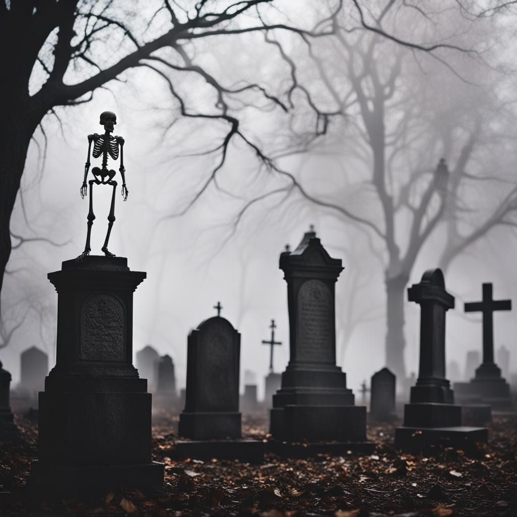 Graveyard Skeletons in Fog: Professional Photography
