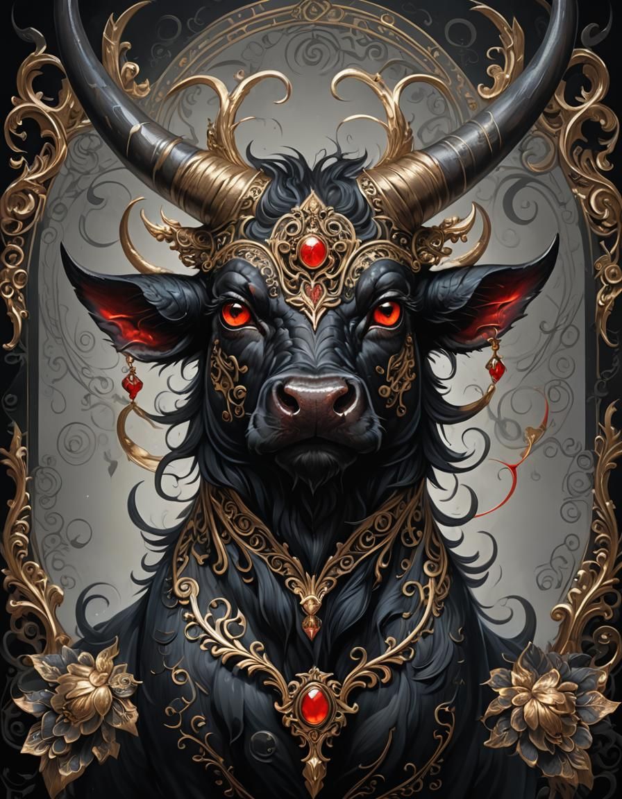 Dark Fantasy Fairy Bull Portrait in Anime Style