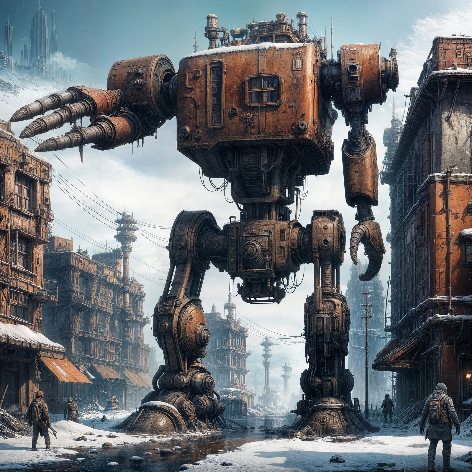Futuristic City Rises from Rusty Robot Leg in Post-Apocalypt...