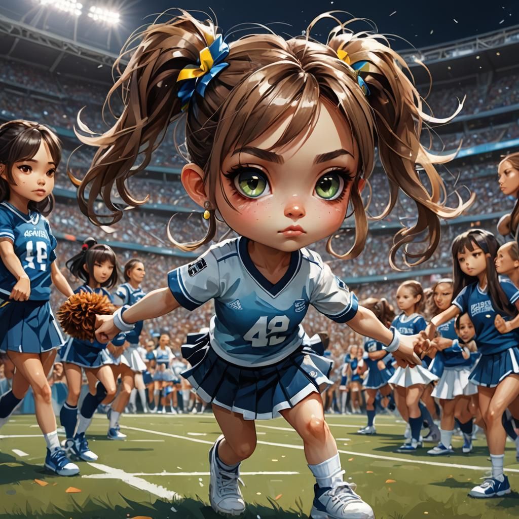 Chibi Cheerleader on Football Field Sideline
