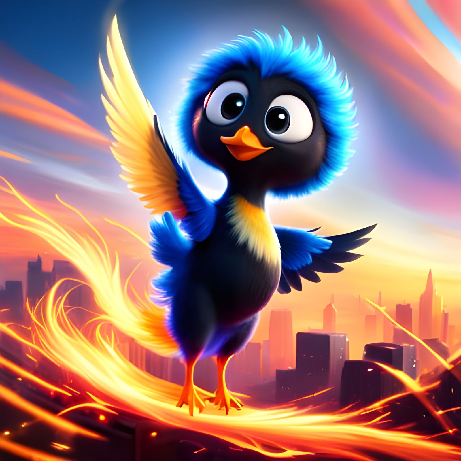 Pixar-Style Adorable Black Phoenix Character Render