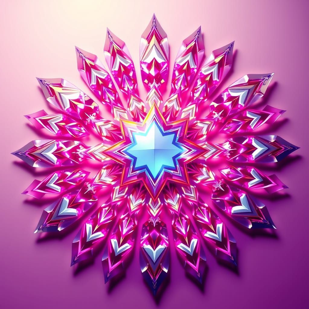 Luminous 3D Crystal Mandala in Bold, Ethereal Style