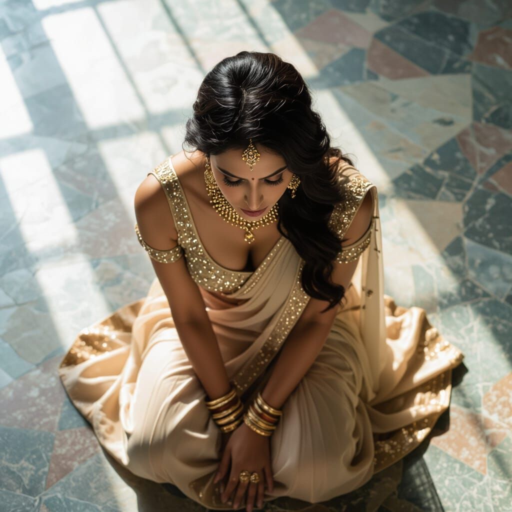 Cinematic Top View of Indian Woman in Elegant Attire
