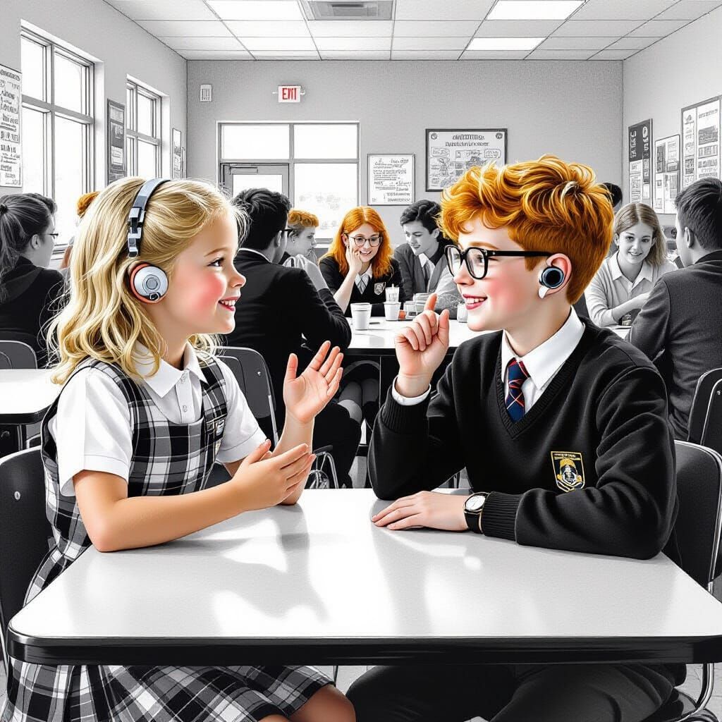 Expressive Charcoal Drawing of Children Communicating