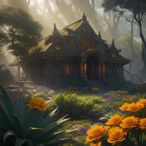 Aztec Herbalist Scene in Lush Ancient Garden