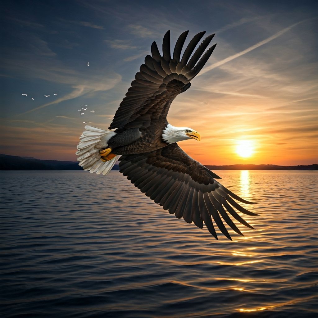Bald Eagle with Apple Blossom at Sundown Matte Painting