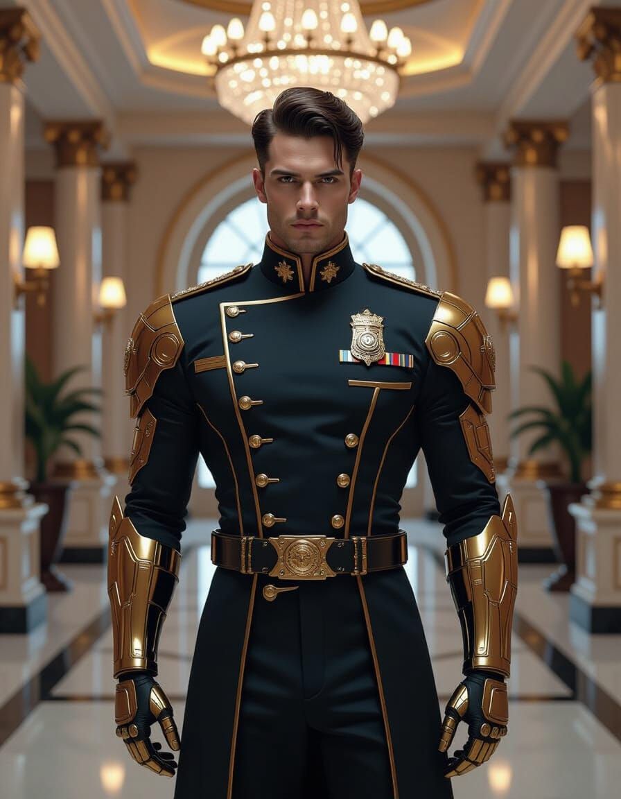 Muscular Cyborg Detective with Gold Limbs in Cyberpunk Noir ...