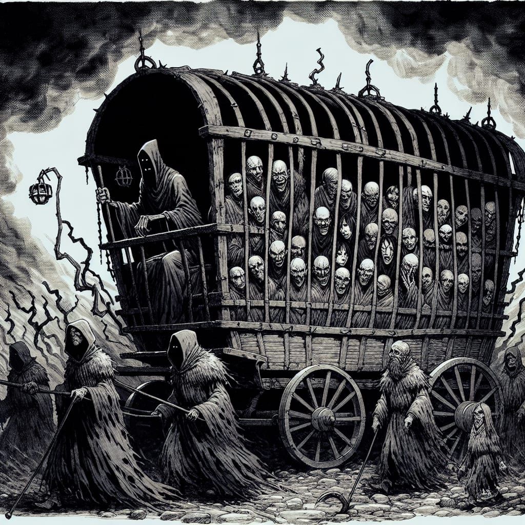 Gloomy Medieval Fantasy Carriage in Anime Style