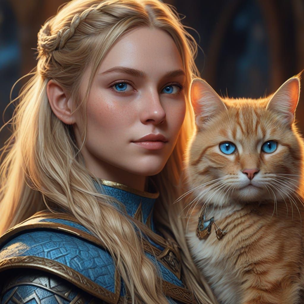 Fantasy Portrait of Norse Woman with Cat