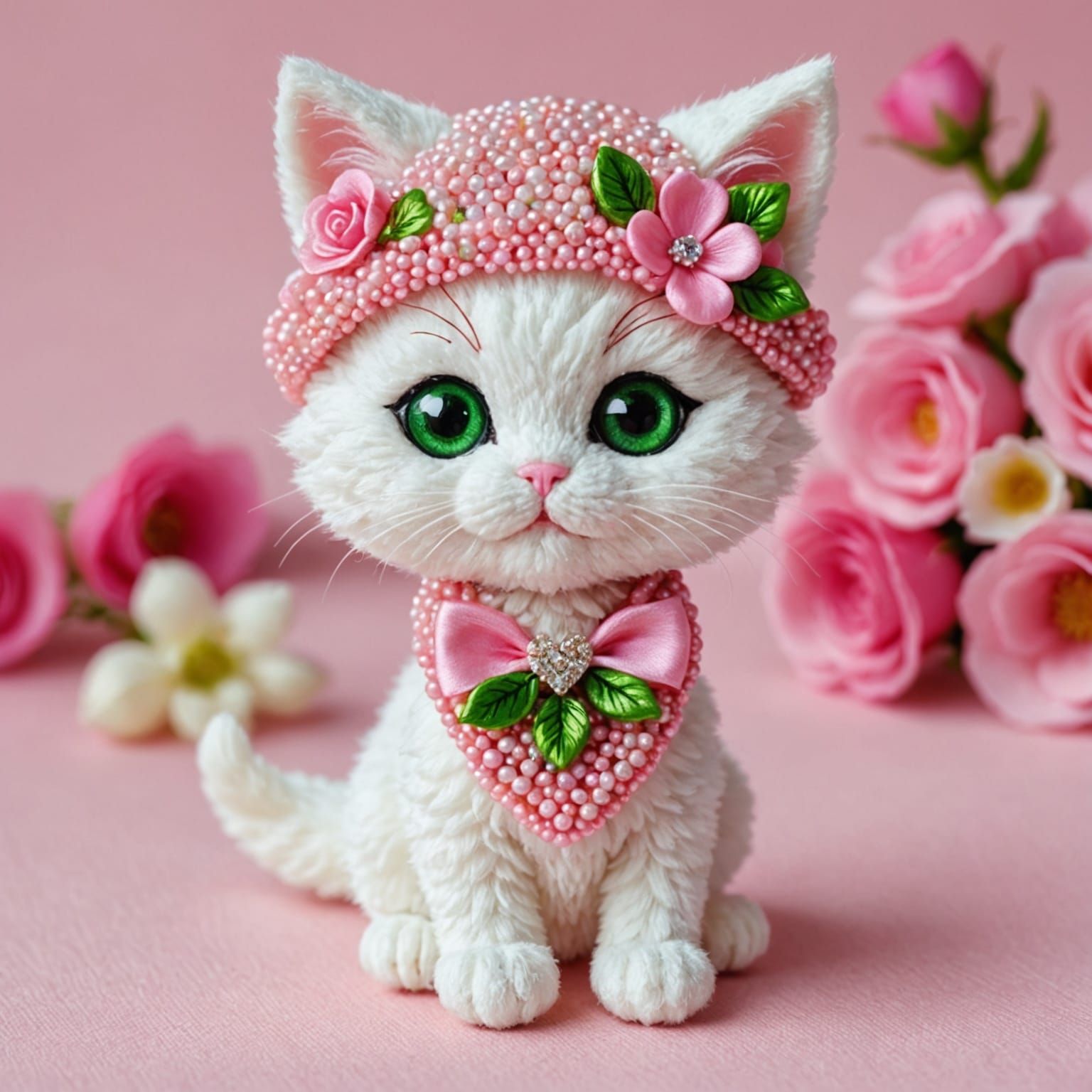 Cute Beaded Kitten Brooch in Disney Cartoon Style