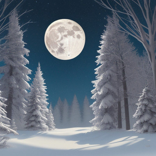 Winter Wonderland Full Moon Holiday Scene with Iridescent Be...