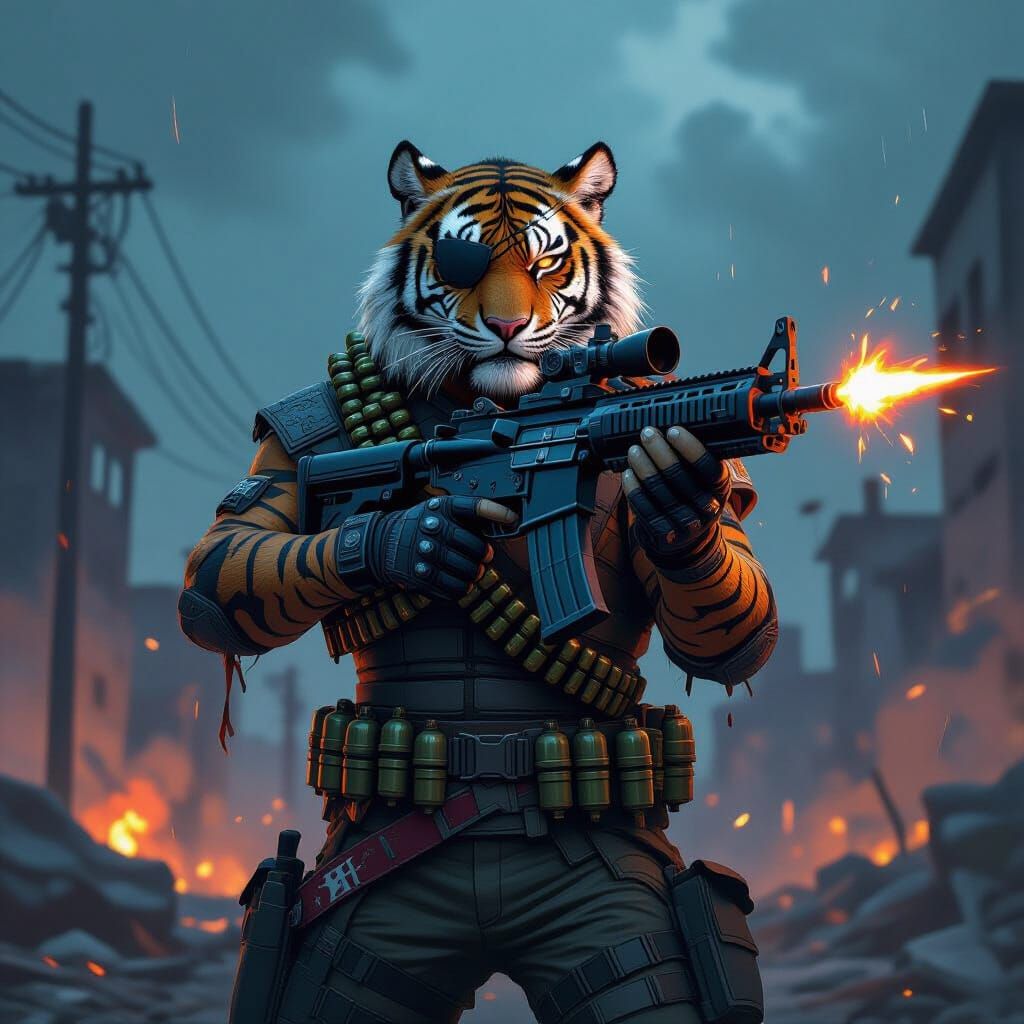 Bio-Mechanical Tiger Warrior with Plasma Rifles