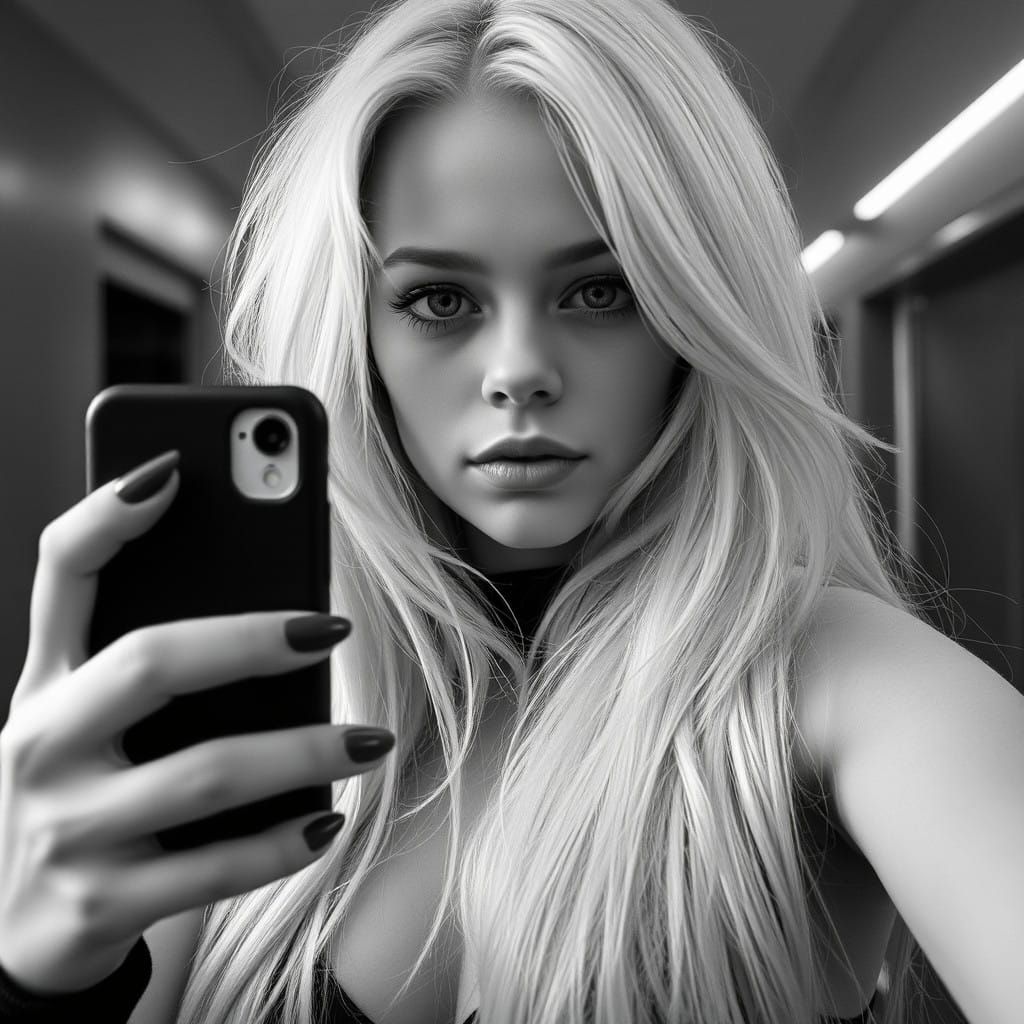 Cyborg Woman in Monochrome Selfie