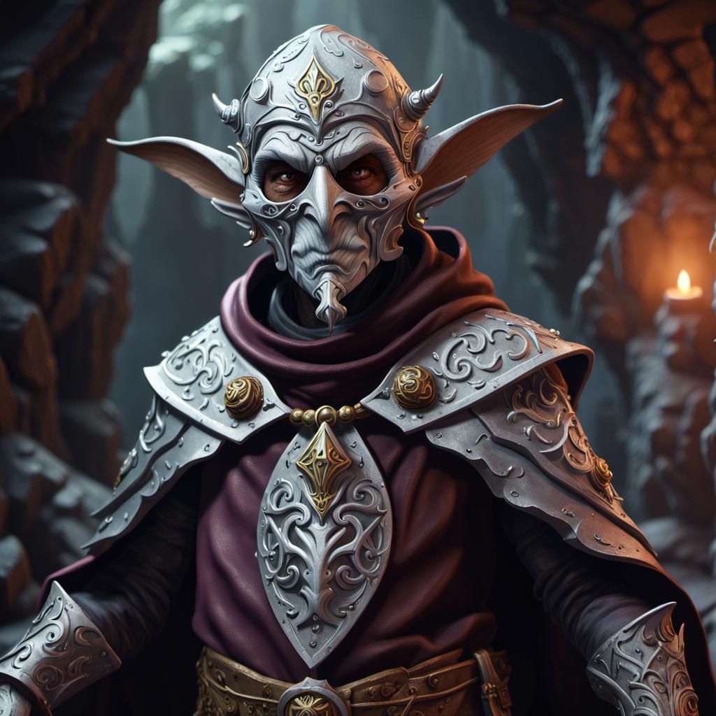 Evil Goblin Cleric Casting Magic in Fantasy Cave