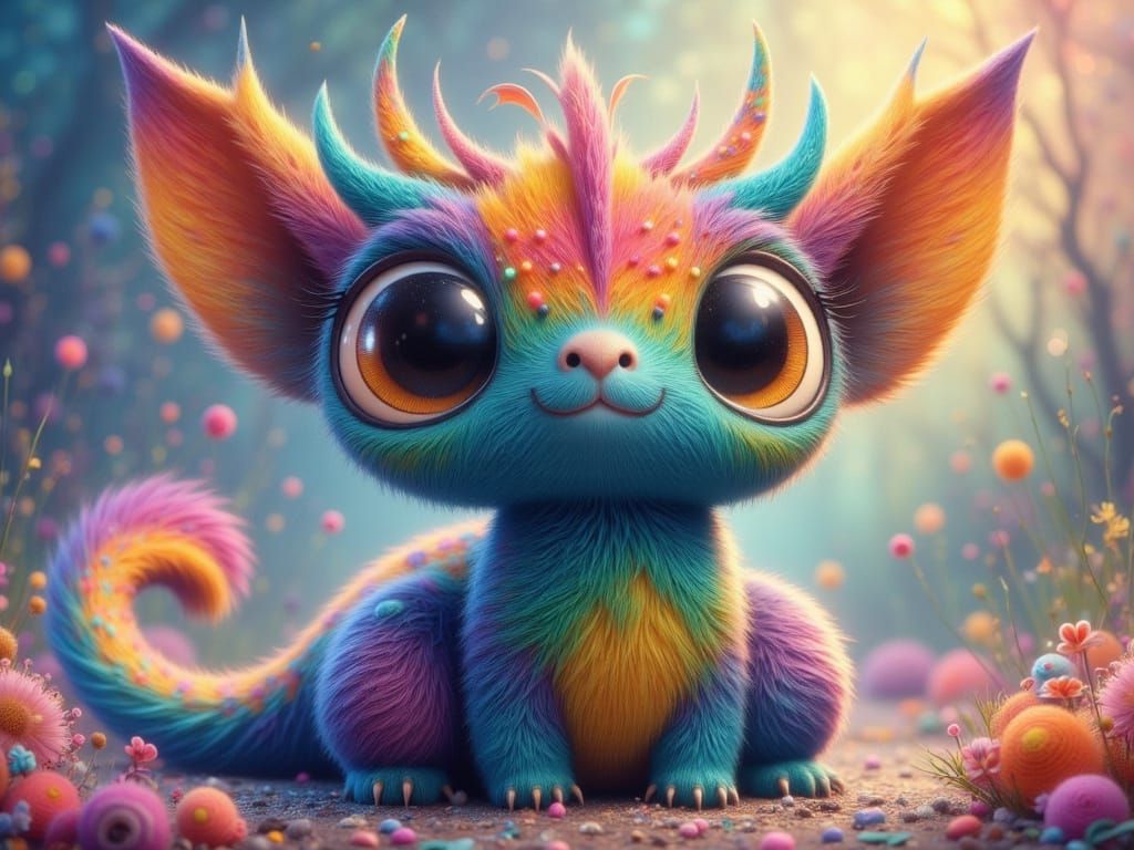 Whimsical Rainbow Dragon with Starry Eyes