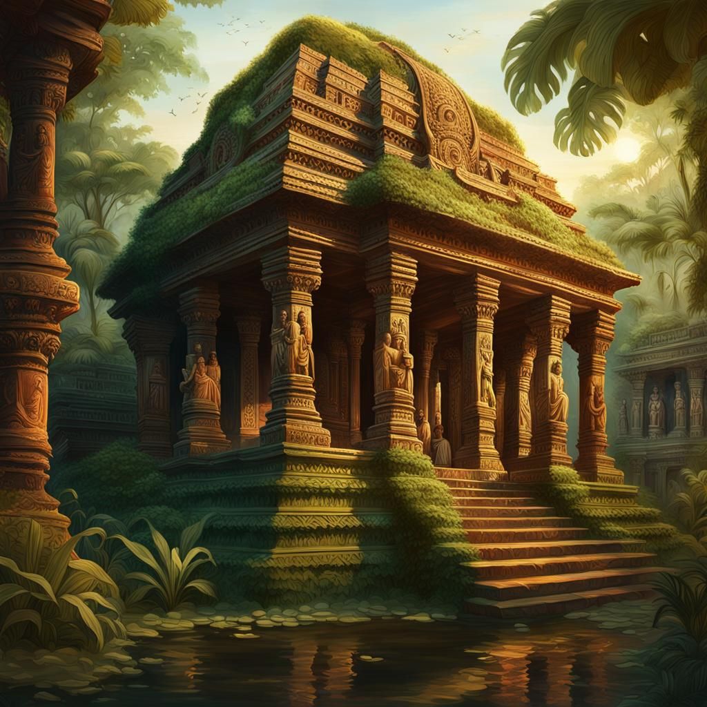 Ancient Indian Temple Statue in Lush Jungle