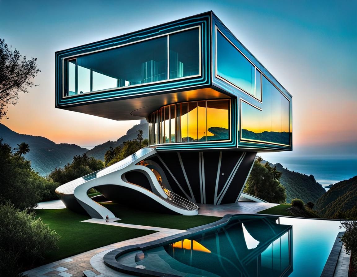Surrealistic Coast House in Solarpunk Style