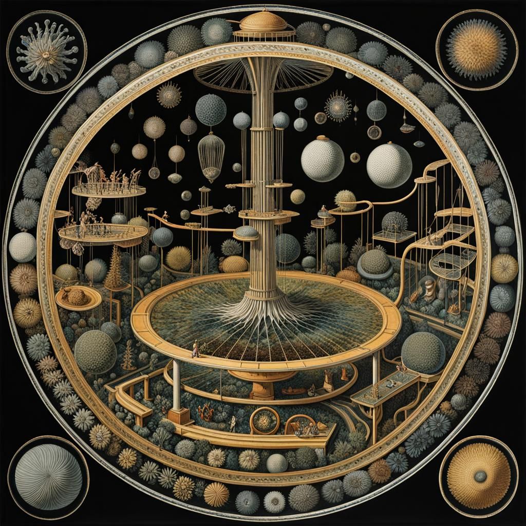 Biopunk Playground in Petri Dish, Gouache Stipple