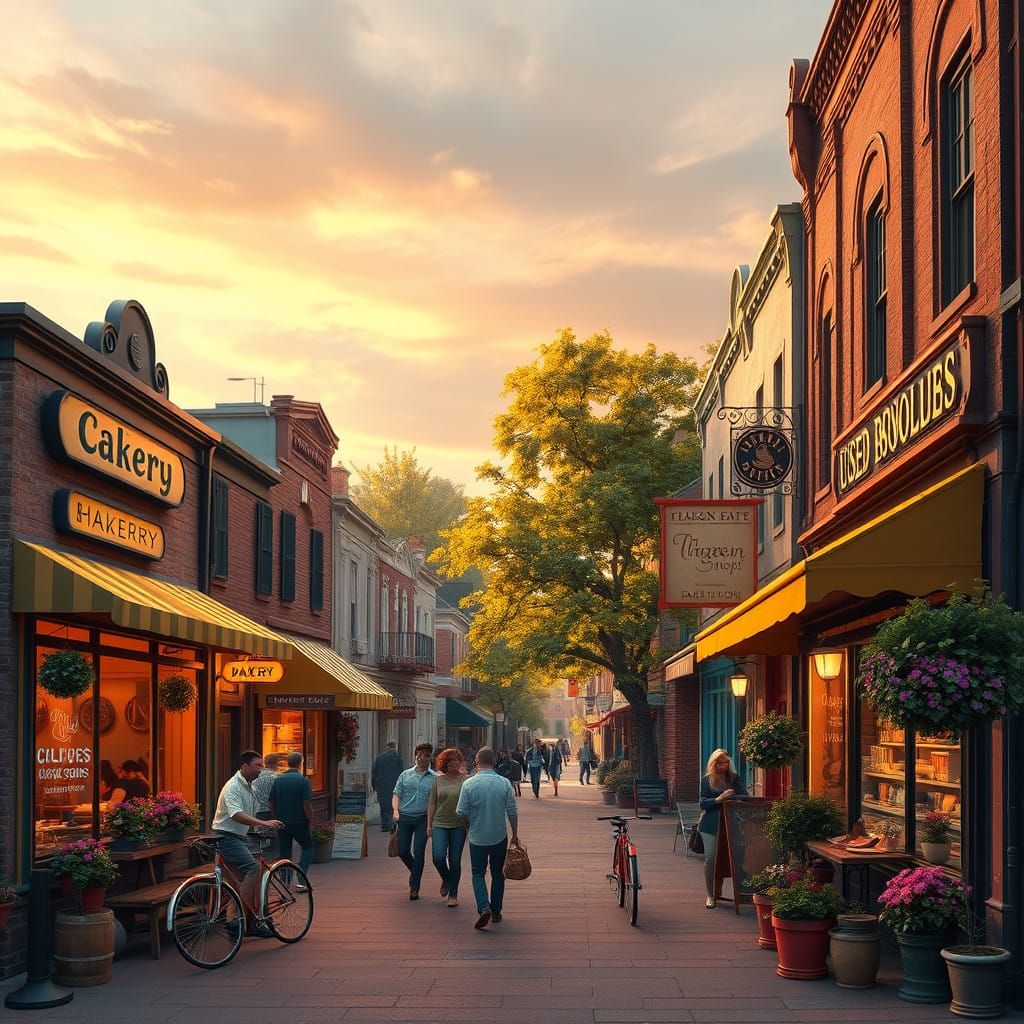 Charming Neighborhood Street Scene in Warm, Golden Light