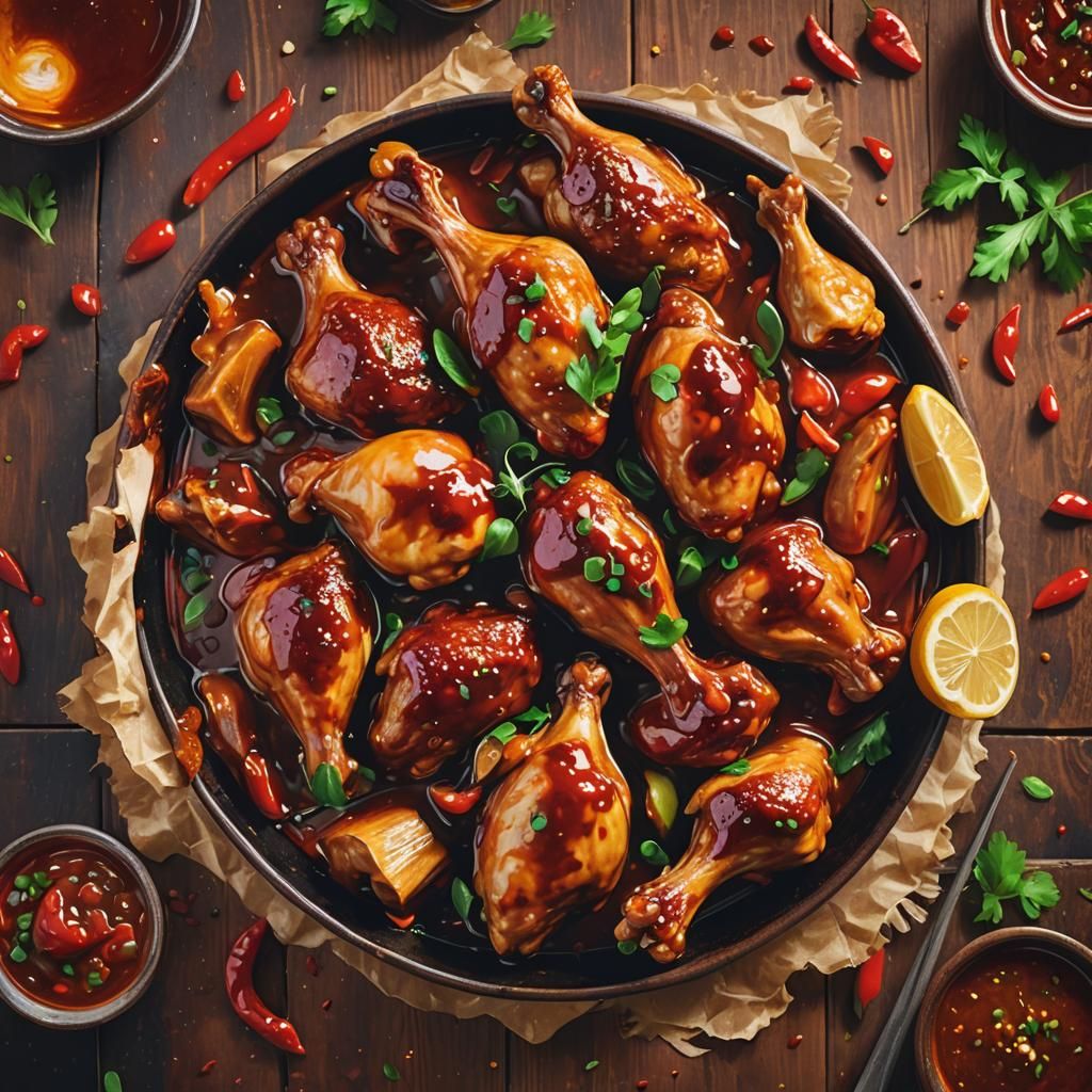 Mouth-Watering Chicken in Chili Sauce: Digital Art