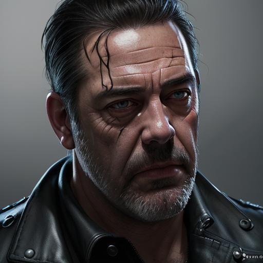 Hyperrealistic Negan Portrait in Splash Art Style