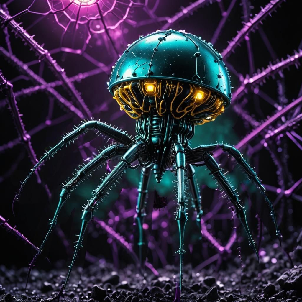 Bacteriophage T2 Macro Photography in Dark Sci-Fi Style