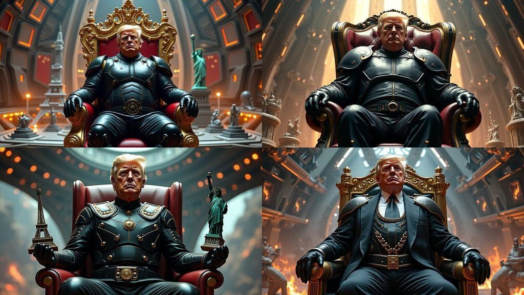 Trump as Intergalactic Emperor on Black-Gold Throne