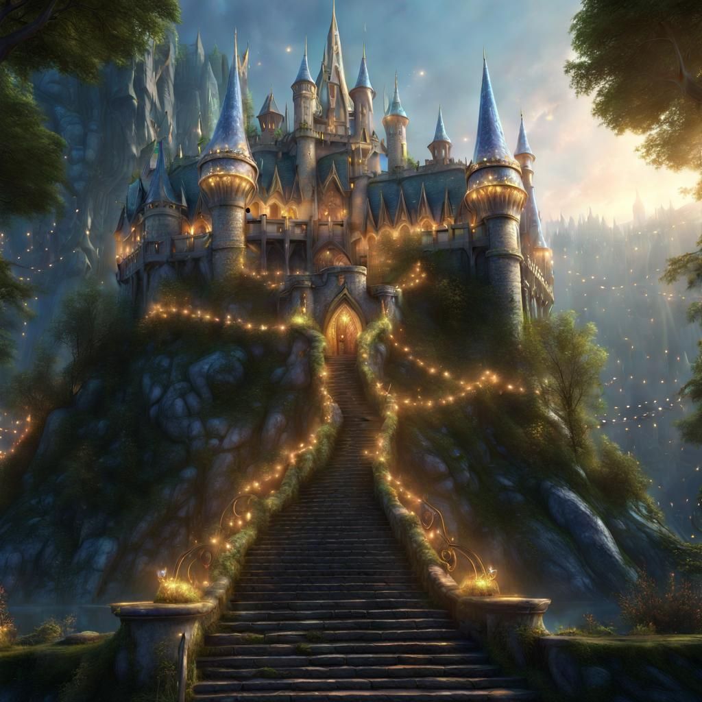 Fantasy Forest Castle with High Elf in 8K