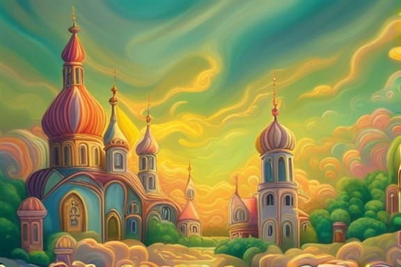 Vibrant Candyland Wonderland with Gouache Swirls