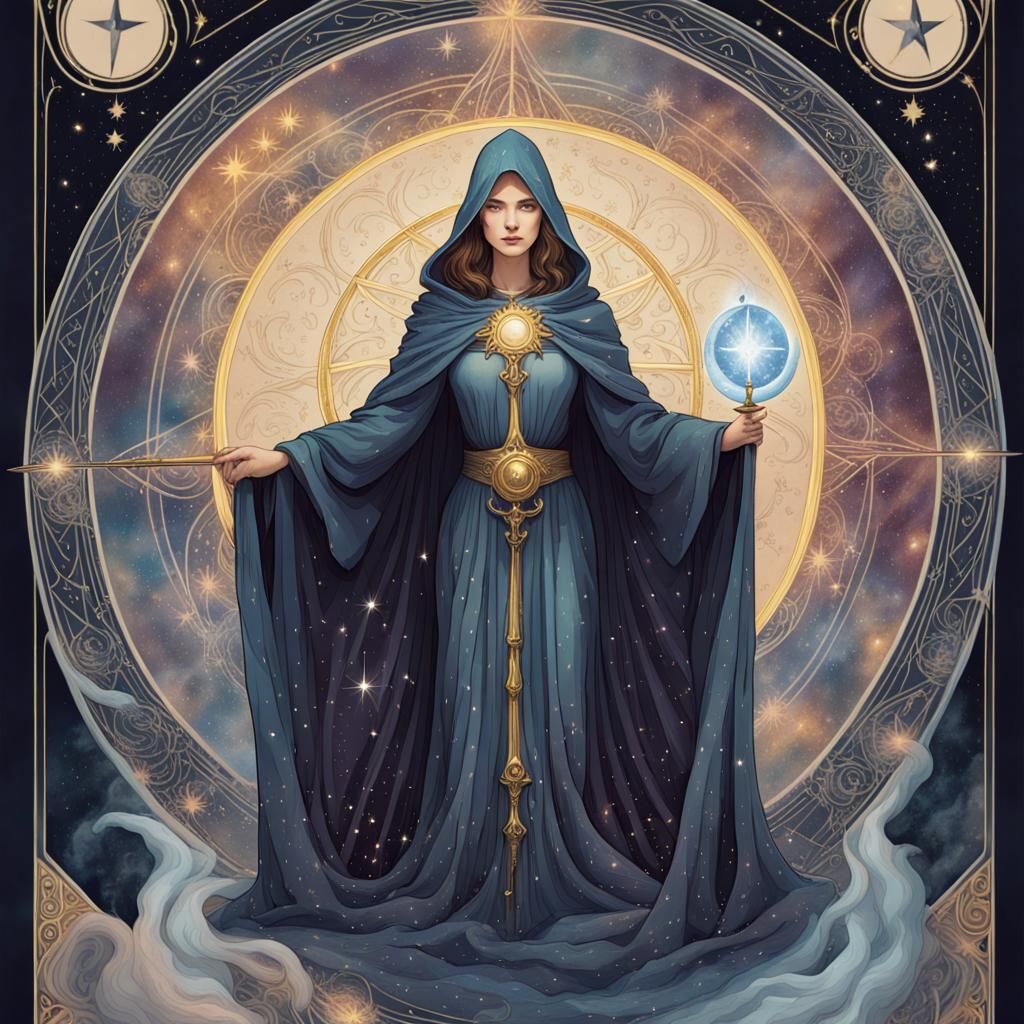 Mystical Tarot Card with Celestial Motifs