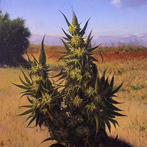Realistic Oil Painting of Cannabis Plant