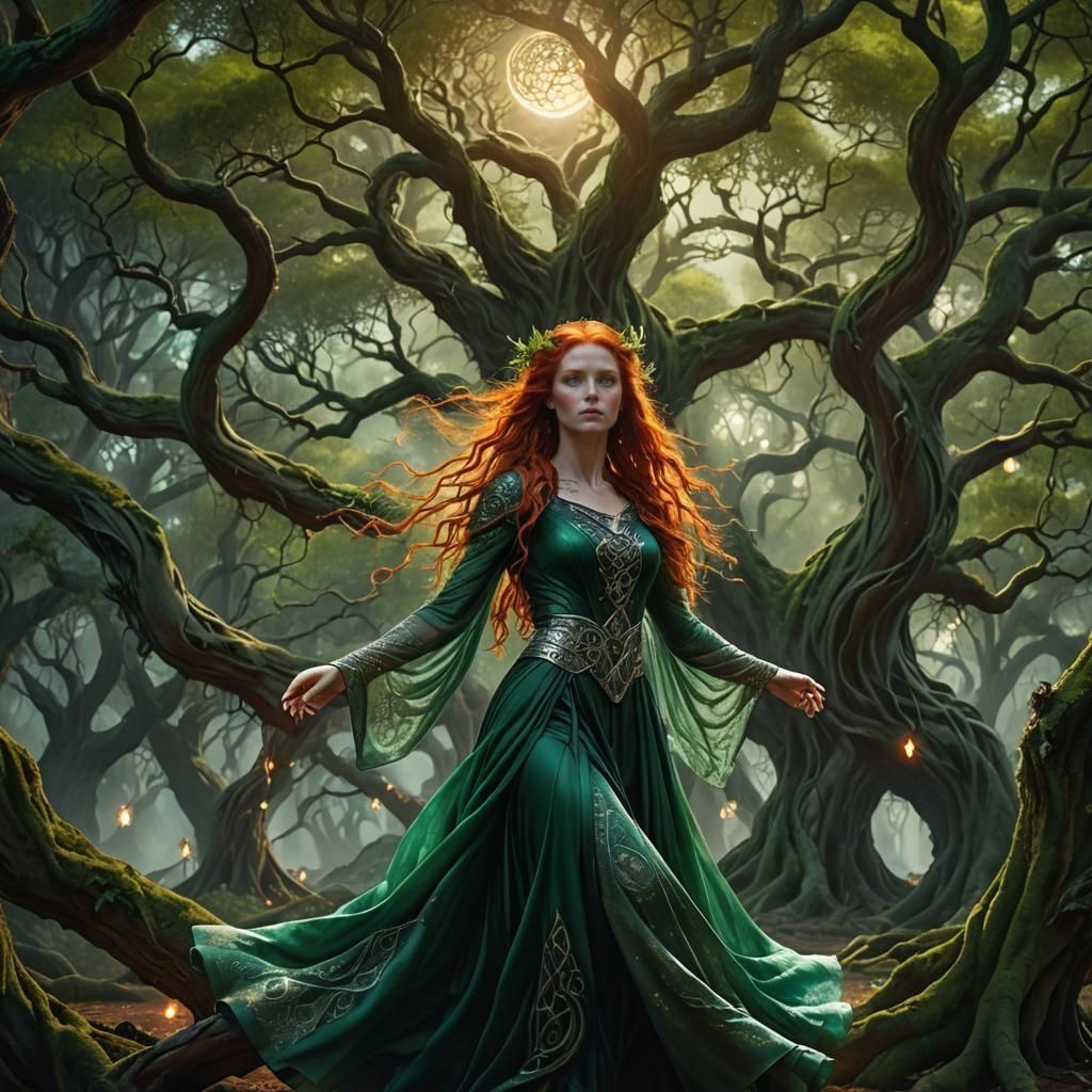 Celtic Girl in Enchanted Forest: Detailed Matte Painting