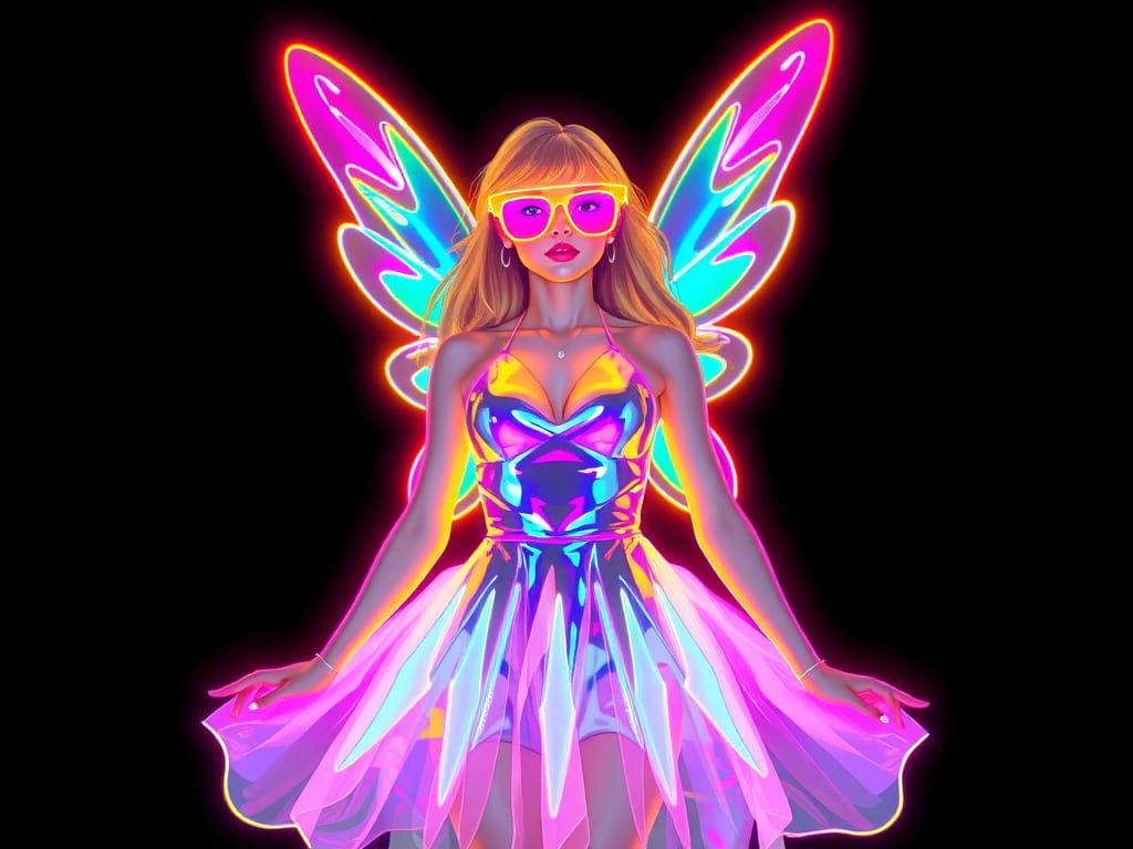 Neon Fairy Goddess in Retro Mirror Dress
