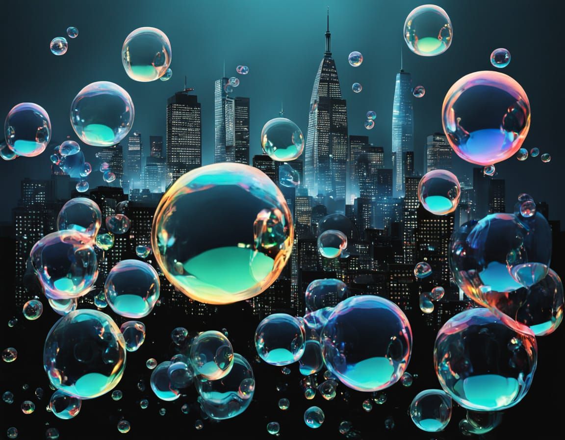 Iridescent Woman Dissolving in Surreal Cityscape