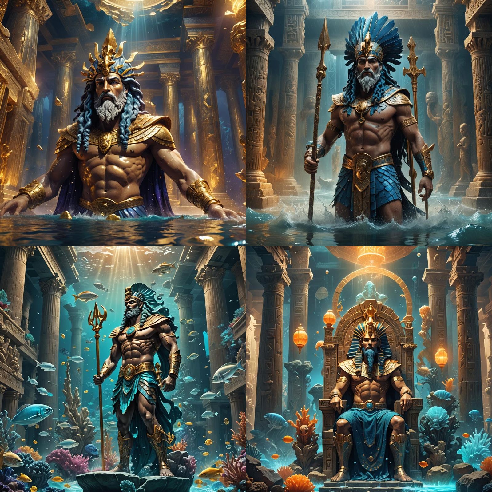 Poseidon and Pharaoh Fusion in Detailed Matte Painting